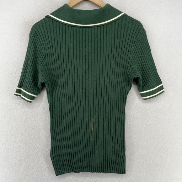VARLEY Napier Sweater M Fitted Polo 1/4 Zip Ribbed Cotton Blend Green - Picture 2 of 15